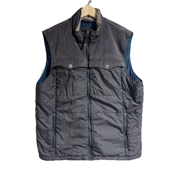Prana Puffer Vest Men's Size XL Hoffman Corduroy Zip Up Quilted Grey - Picture 1 of 6